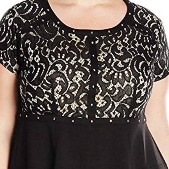 Black Floral Lace Bodice Studded Trim Fit and Flare Skater Dress - Picture 3 of 3
